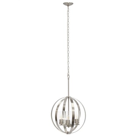 LALIA HOME 3-Light 18" Adjustable Industrial Globe Hanging Metal and Clear Glass Ceiling Pendant Brushed Nickel LHP-3010-BN